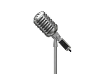 Isolated Vintage Silver Microphone on a Stand