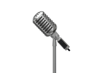 Isolated Vintage Silver Microphone on a Stand