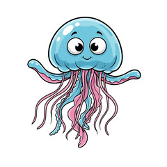 Cute cartoon jellyfish character smiling
