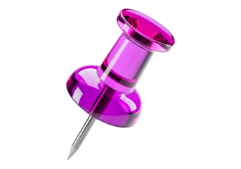 Shiny pink pushpin isolated on transparent background