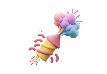 Isolated Party Popper with Pastel Confetti