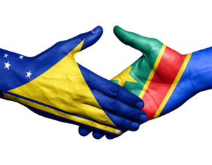 3D Render of Handshake with Tokelau and Congo Painted on Hands, Unity Concept PNG