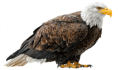 Obraz premium Bald Eagle standing, full body, side view, clipart on white background