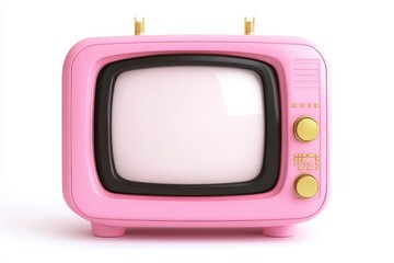 Retro pink television isolated on white background