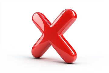 Shiny red cross letter x isolated on white background