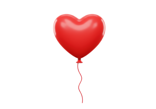 Isolated Red Heart Shaped Balloon on a String