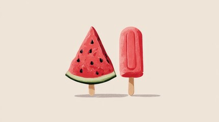 Watermelon slice and popsicle, summery illustration