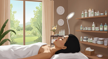 Young woman receiving skin treatment in spa with natural light  