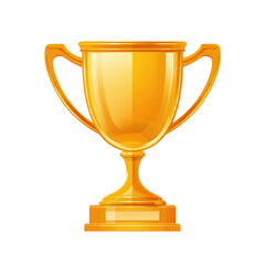 Plastic-style trophy icon with gold reflections, isolated on transparent background .
