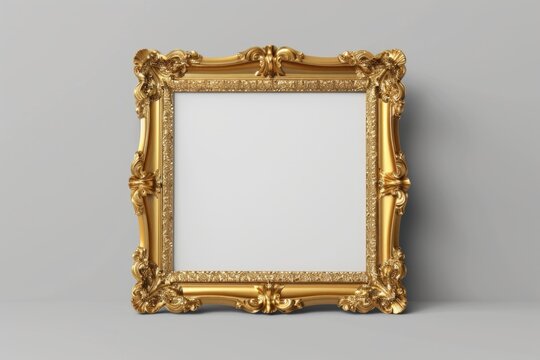 Antique golden frame on grey wall background. Neural network ai generated