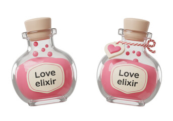 Isolated Two Love Elixir Bottles with Heart Tag