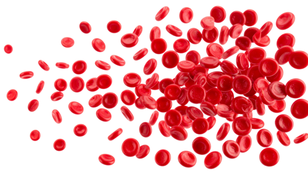 Fresh red blood cells set against a isolated on white medical science backdrop on the transparent background. PNG Format