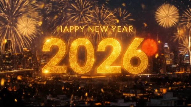  Happy New Year 2026 Fireworks Celebration Over City Skyline | Countdown Party