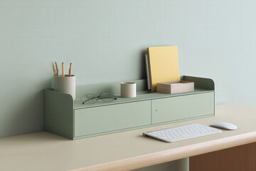 minimalist office desk featuring ar task organizer surrounded by clean calming color palette