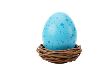 Isolated Blue Easter Egg Speckled in a Woven Nest