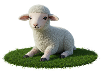 Isolated Adorable Lamb Resting on Lush Green Grass