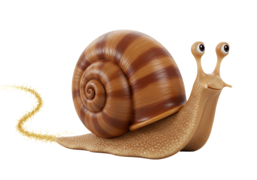 Isolated Smiling Snail Crawling with Glittering Trail