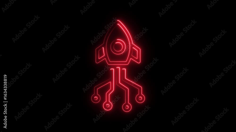 Poster red neon rocket ship circuitry animation futuristic tech concept startup launch innovation digital t