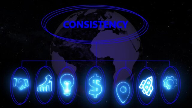 Animated digital graphic depicting consistency in teamwork and business strategy, Business, Internet and network concept data transfer to multi devices futuristic technology abstract background