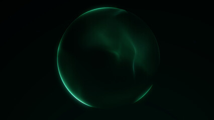 Abstract deep green glowing plasma sphere with energy flow and sci-fi dark background.