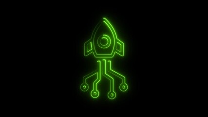 Neon Rocket Launching Digital Innovation Futuristic Technology Concept Green Circuitry Design on Black Background Startup Success Illustration for Tech Presentations and Branding
