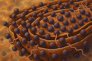 Cellular Synthesis: An artistic representation of the Golgi apparatus, highlighting the complex processes of cellular synthesis.