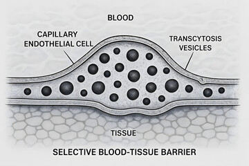 Selective Blood-Tissue Barrier: A detailed medical illustration showcasing the selective blood-tissue barrier, a critical element in the human body's defense.