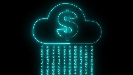 Cloud computing with financial concept icon. cyan cloud icon representing cloud storage financial transactions with dollar symbol. Cloud, dollar, binary code financial technology digital innovation. - Powered by Adobe