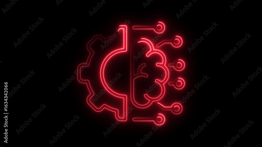 Aufkleber futuristic a i brain and gear icon glowing neon animation concept of artificial intelligence technol