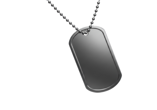 Isolated Blank Metallic Military Dog Tag Pendant with Ball Chain - Powered by Adobe