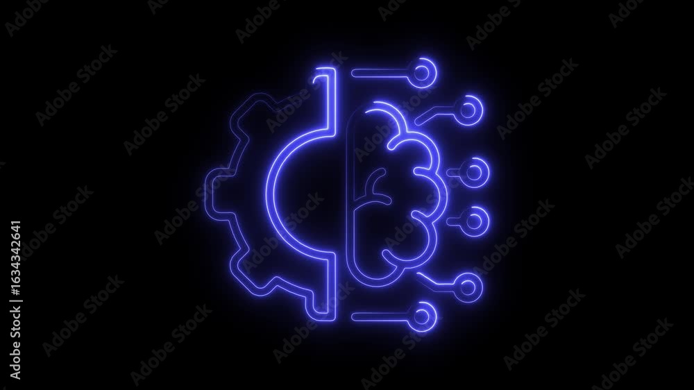 Aufkleber futuristic a i brain and gear cogwheel neon glow animation concept of artificial intelligence and ma