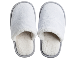 Light Gray Fuzzy Slippers Side-by-Side, Top View with Cozy Lining, Transparent PNG