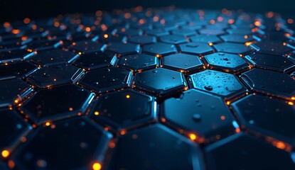 Obraz premium Hexagonal Grid with Illuminated Edges and Reflective Surfaces