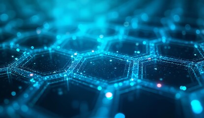 Abstract Hexagonal Pattern with Glowing Nodes on a Blue Background