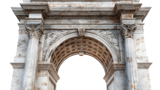 Historic arch of triumph with transparent background architectural detail isolated environment studio view