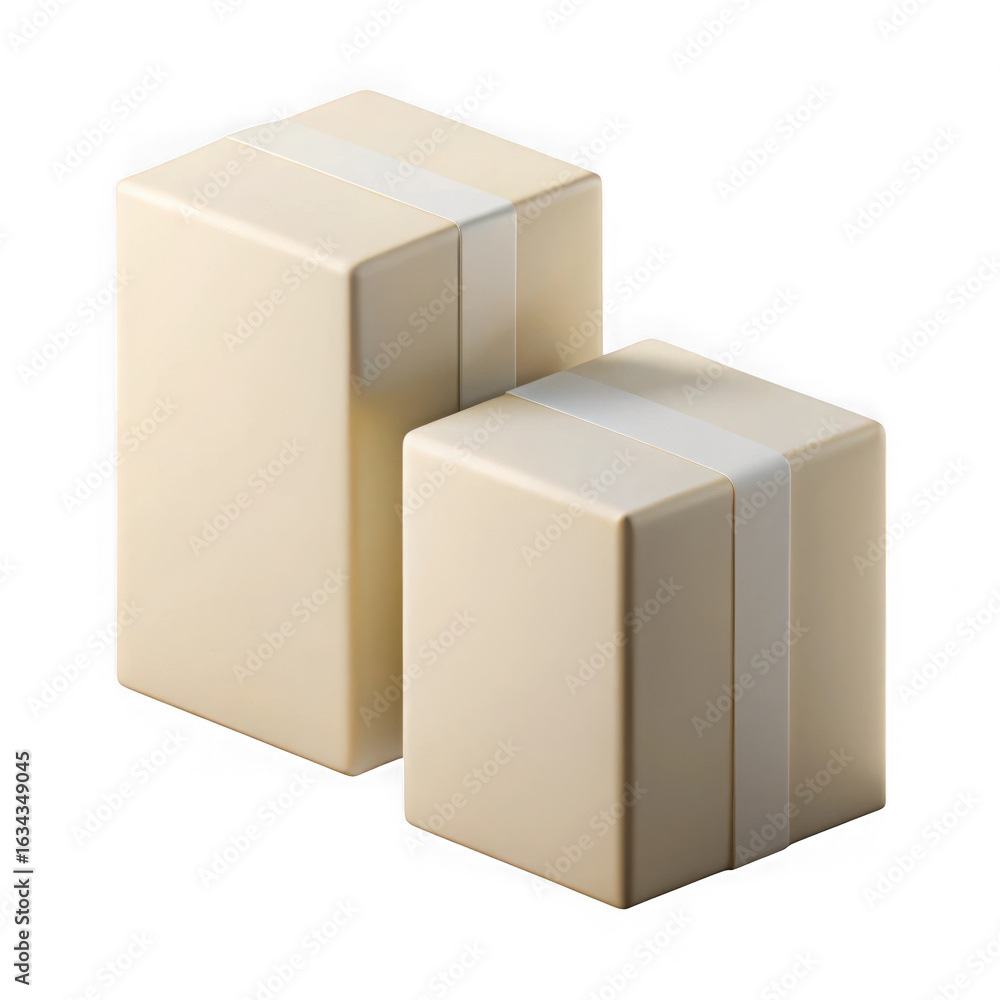 Poster 3d render of two cardboard boxes isolated on transparent background