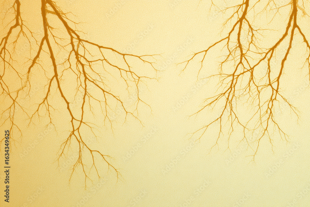 Poster chaotic black roots on calm cream background create abstract, organic pattern, evoking tranquil yet 