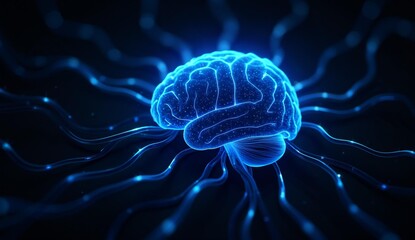 Blue Illuminated Brain with Neural Connections