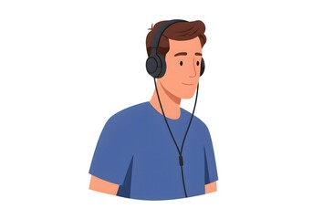 Fototapeta premium Young Man Wearing Headphones Enjoying Music