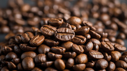 Obraz premium Roasted coffee beans, a close-up view. 
