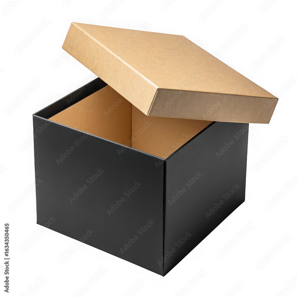 Poster 3d open black box with lid isolated on transparent background