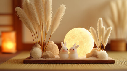 Cozy Decor with Warm Lighting and Rabbits