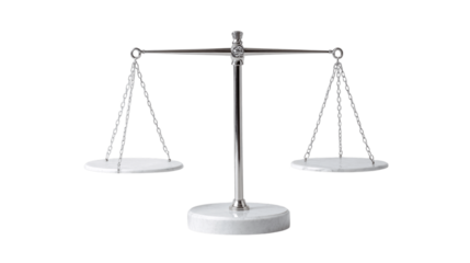 A minimal display of balancing scale, white background --ar 16:9