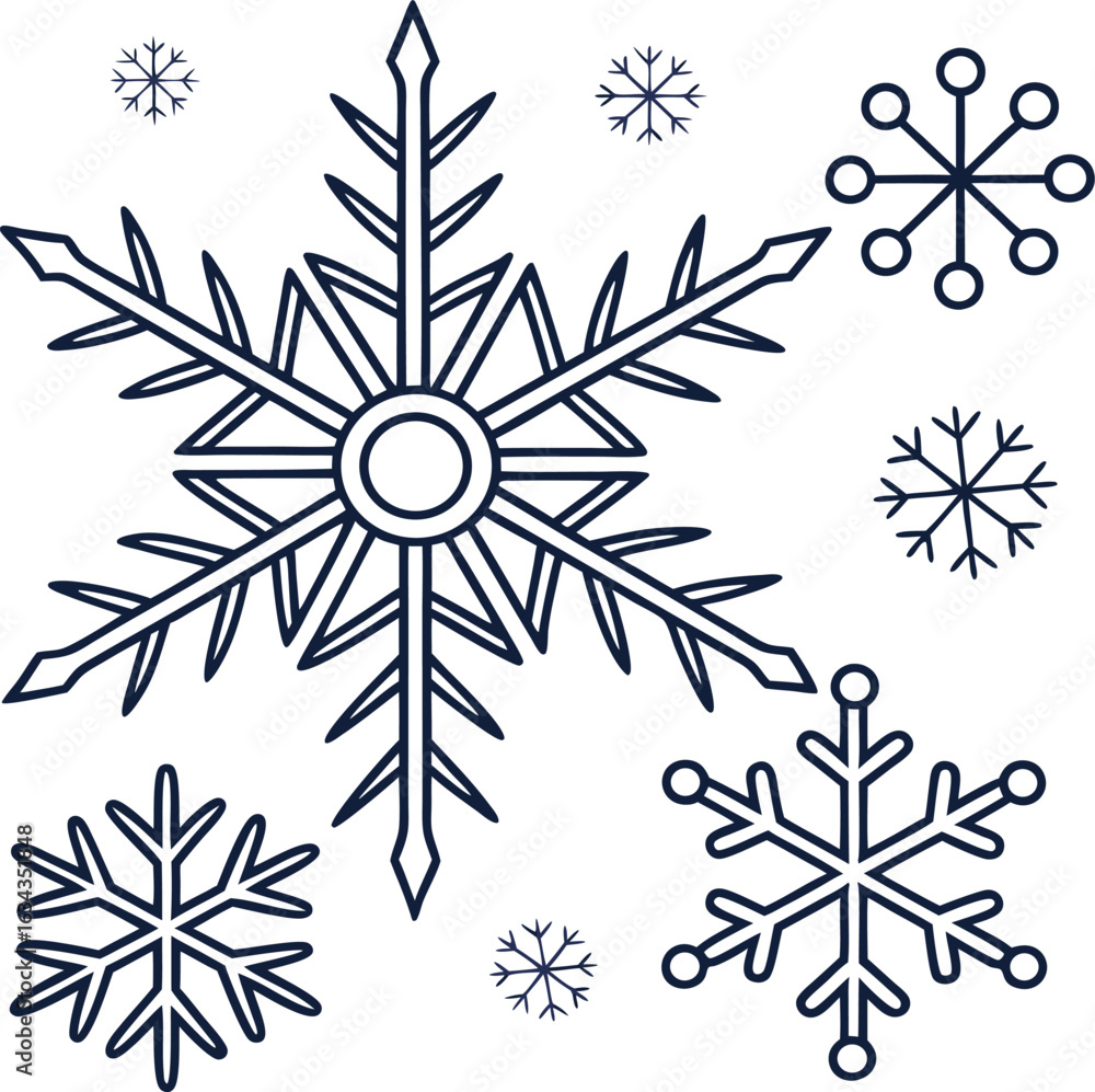 Poster modern snowflake outline pack simple and elegant winter elements