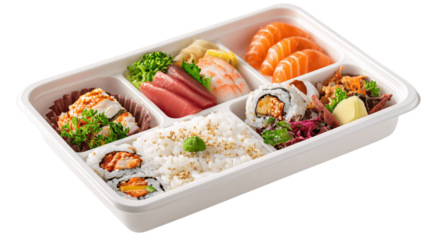 A single bento box, white background --ar 16:9