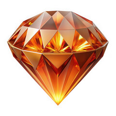 3d orange diamond render on black isolated on transparent background