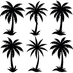 Collection of silhouetted palm trees on a white background