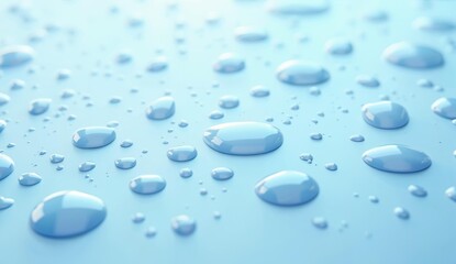 Close-up of Water Droplets on a Light Blue Surface