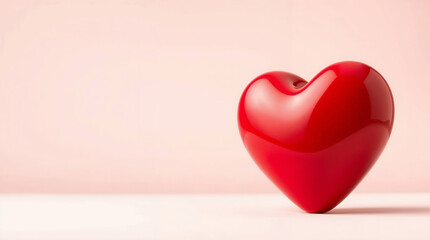 Fototapeta premium A 3D glossy red heart on a red and white background, a symbol of romance, passion, and love