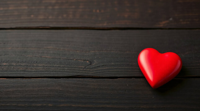 A romantic red heart decoration on a vintage wooden background symbolizes love and Valentine's Day - Powered by Adobe